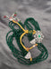 Emerald beads chain with CZ stones pendant with matching earrings