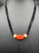 Natural Coral engraved flower with Swarovski pearls black diamond beads chain