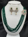 Emerald beads chain with CZ stones pendant with matching earrings