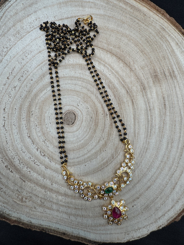 Double line black bead chain with an uncut stones pendant
