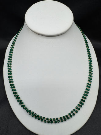 Double-line green crystal beads simple chain