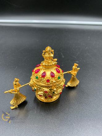 Red stone’s antique lakshmi Devi kumkum & turmeric box