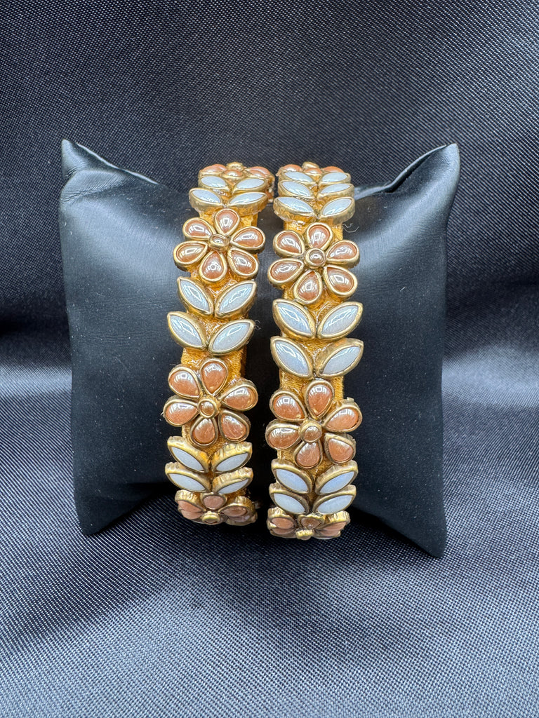 Gold and white combination Kundan kada bangles