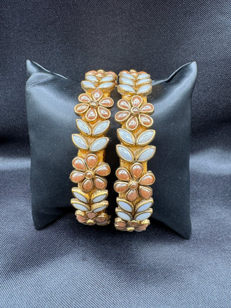 Gold and white combination Kundan kada bangles