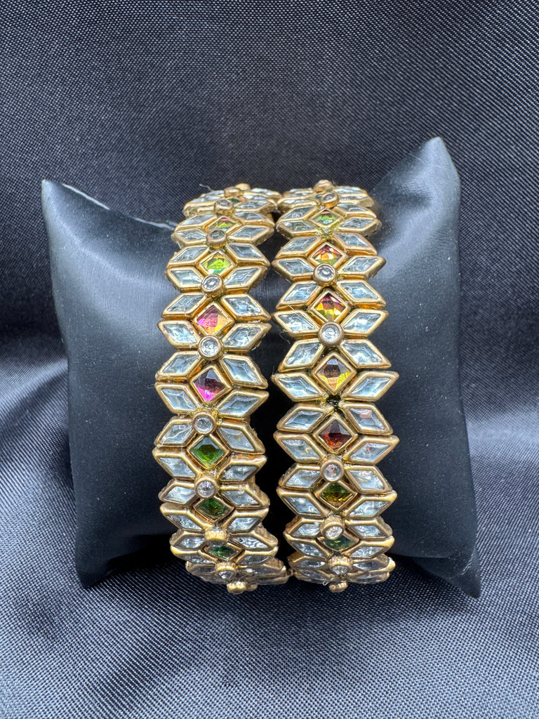 White and light pink Kundan stones kada bangles