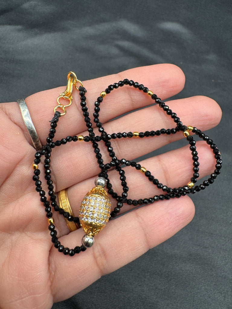 CZ stones ball pendant with black diamond beads chain
