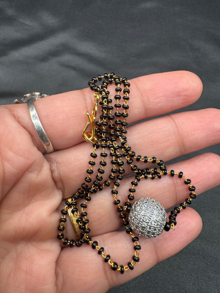 Single line black bead chain with cz stones ball pendant