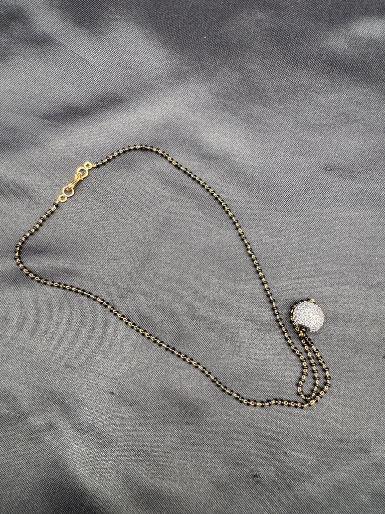 Single line black bead chain with cz stones ball pendant