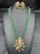 Long three-line Emerald bead chain with Navrathana Stones Venkateshwara Swamy pendant with matching earrings