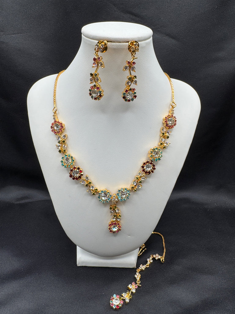 Cute multicolor stone necklace set with a tikka