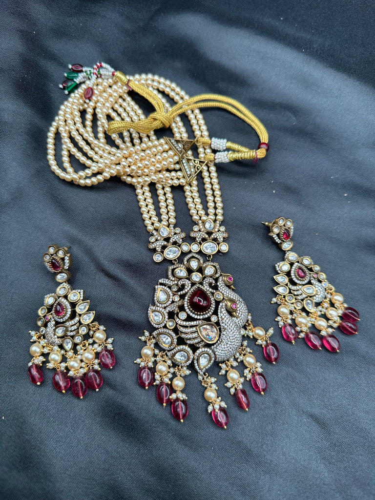 High-quality real Swarovski pearls with moissanite Stones peacock design pendant with matching earrings