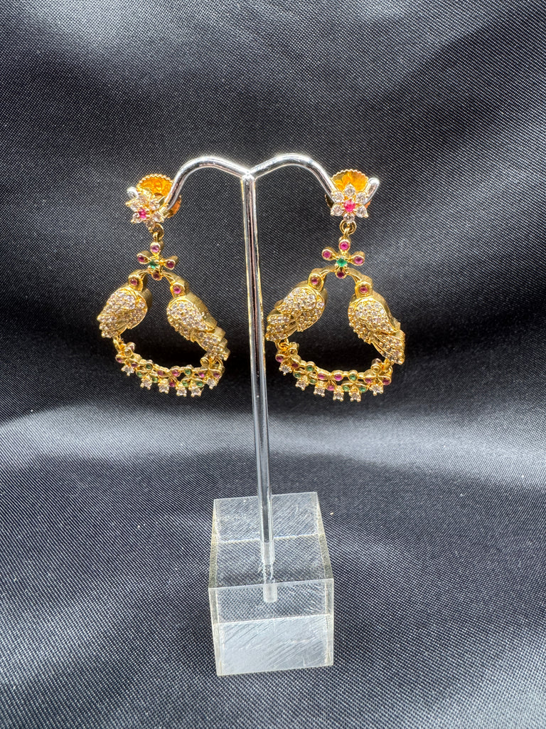 Cz stones and ruby stones birds design chandbali earrings