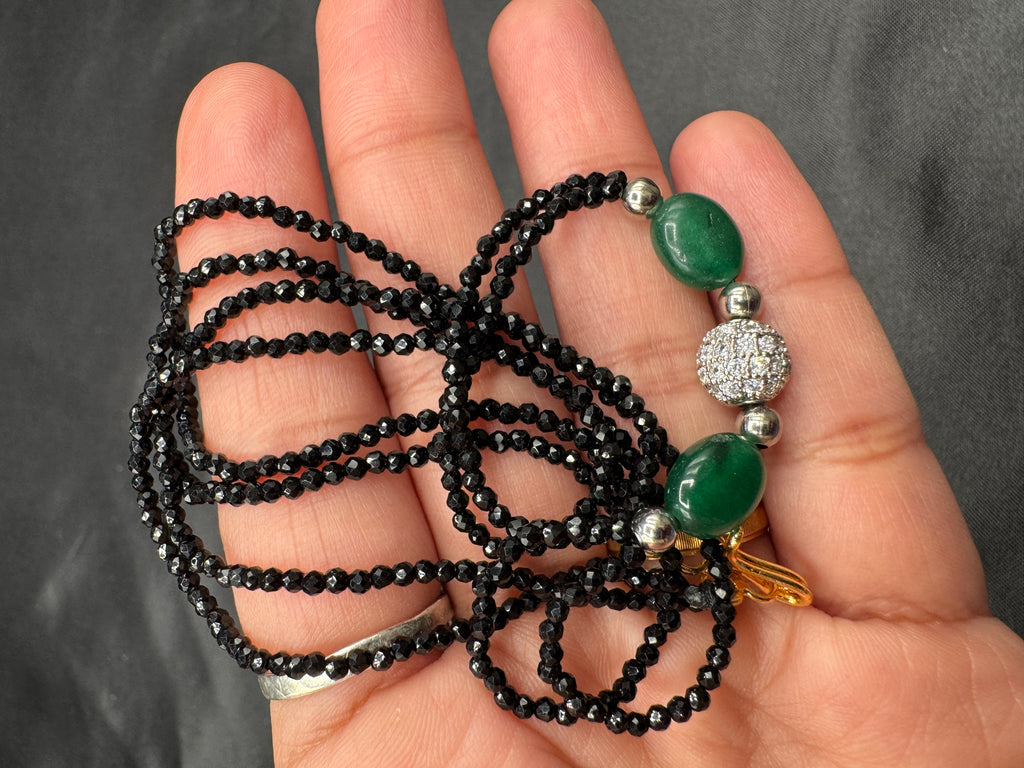 Green beads with black diamond chain