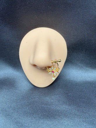 Flower design cz stones with pearls nose ring