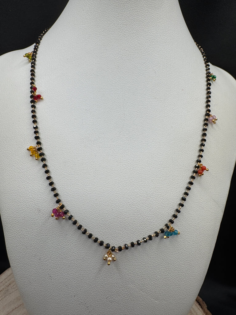 Single line black bead chain with multicolor beads all over the chain