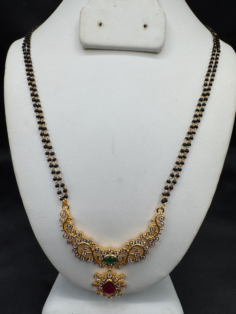 Double line black bead chain with an uncut stones pendant