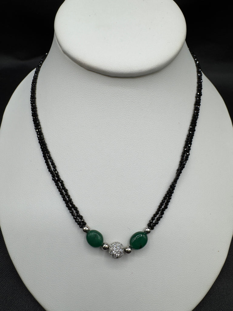 Green beads with black diamond chain