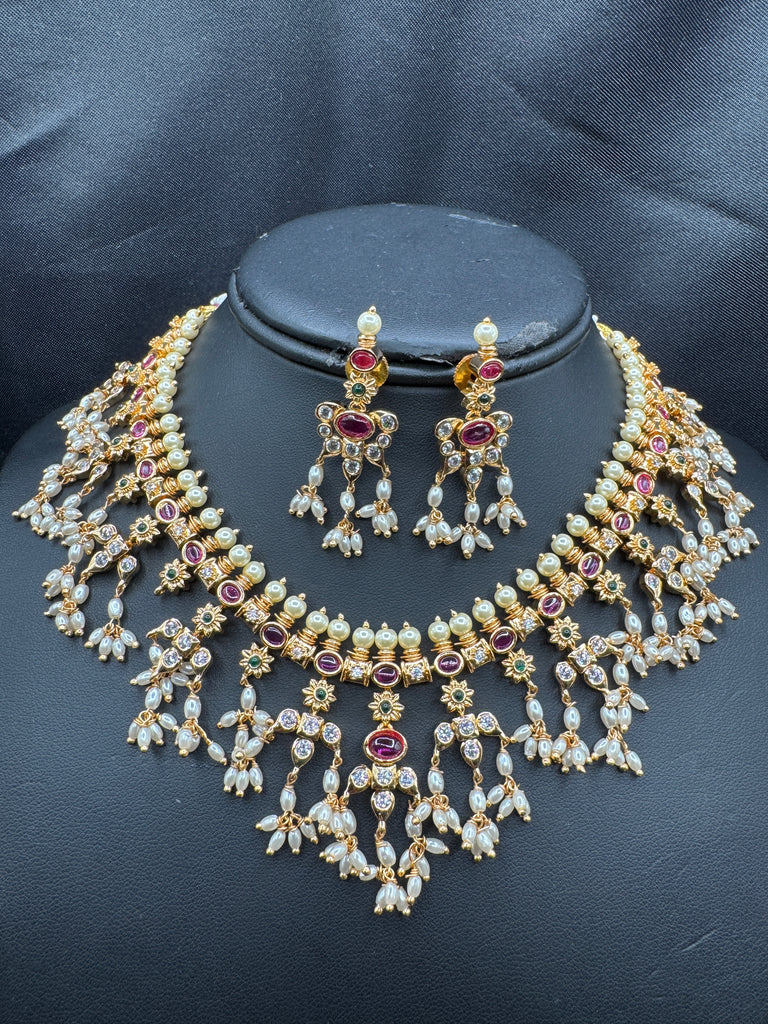 Pearls with Ruby stones guttapusalu necklace