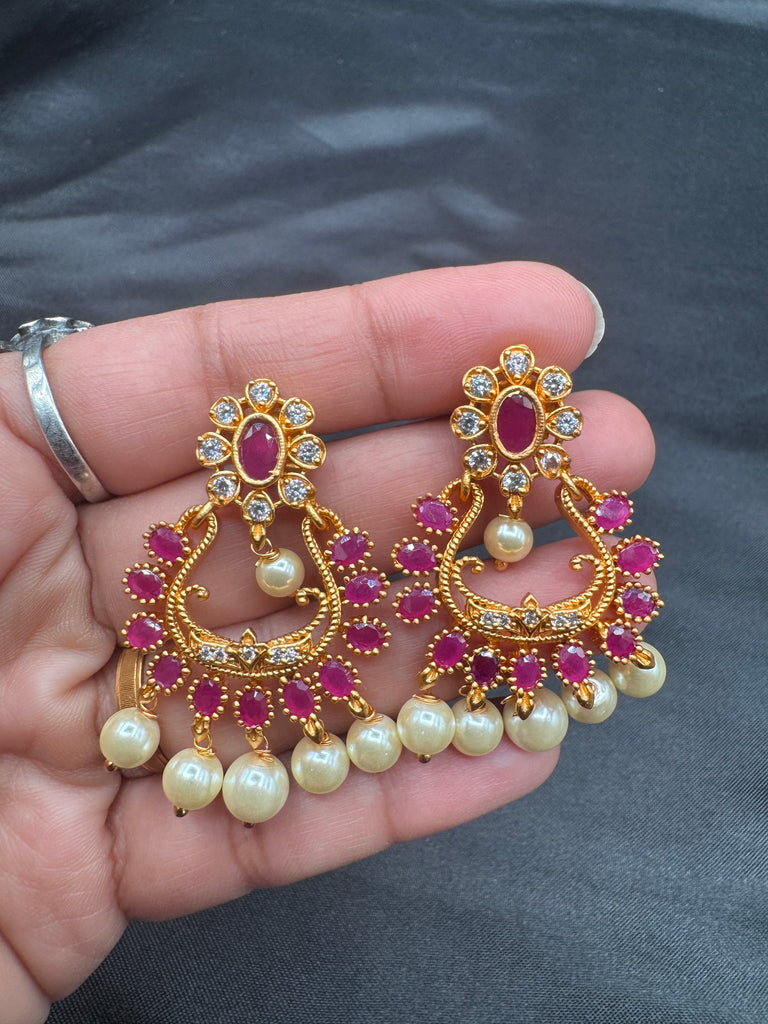 Different color stones chandbali earrings