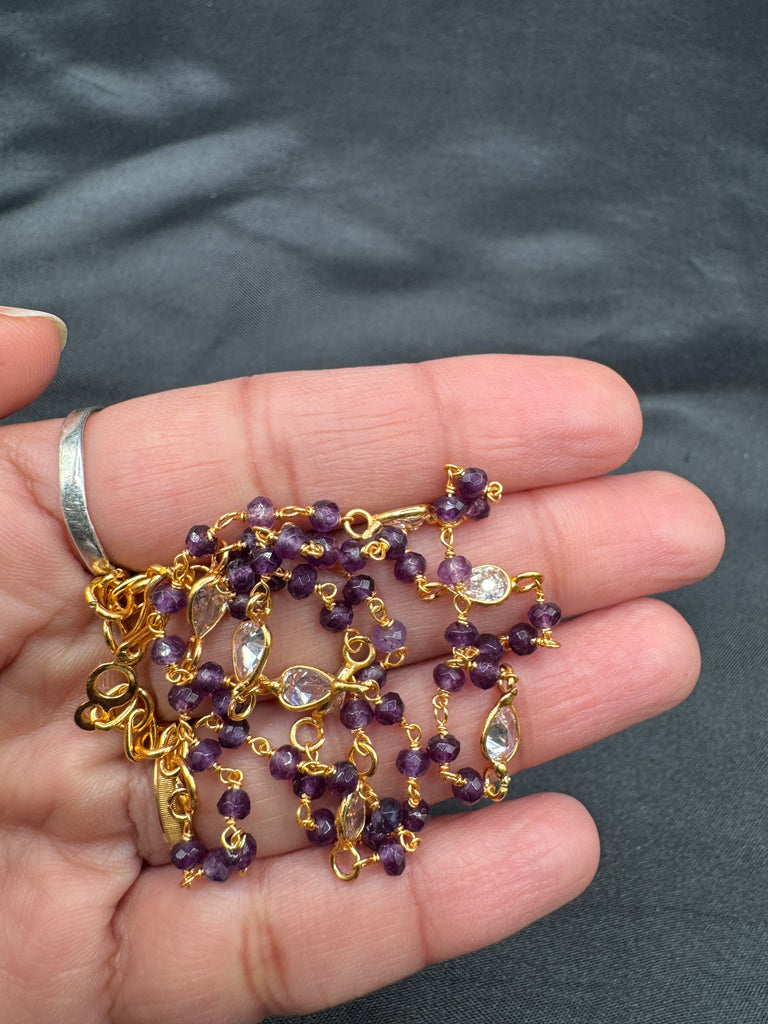 Purple beads with cz stones elegant chain