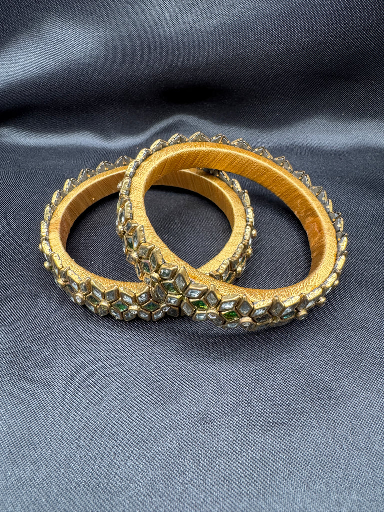 White and light pink Kundan stones kada bangles