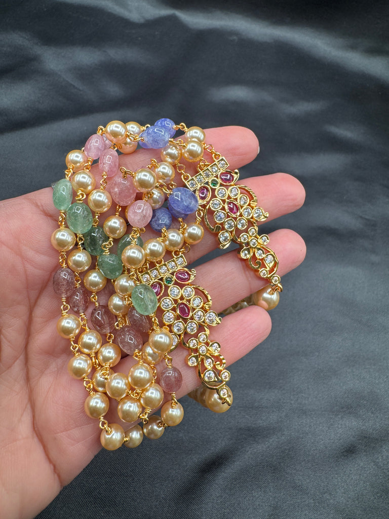Swarovski pearls with semi-precious multicolor beads
