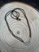 Leaf design cz stones pendant with a double line black beads chain