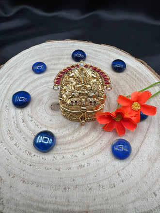 Beautiful Ruby Stones with Ganesha, Shiv & Parvathi sametha antique kumkum & Turmeric box