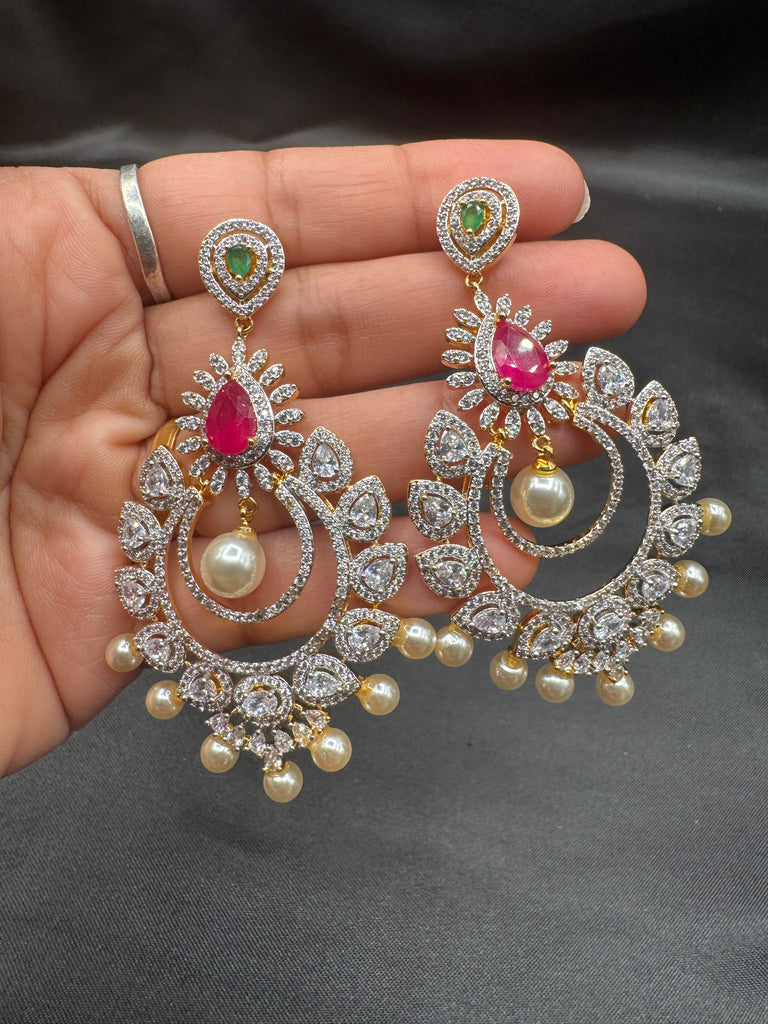CZ Stones with Pearls big size earrings