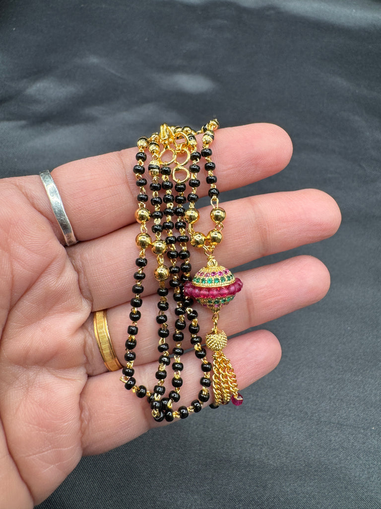 Multicolor Stones ball pendant with a black beads chain