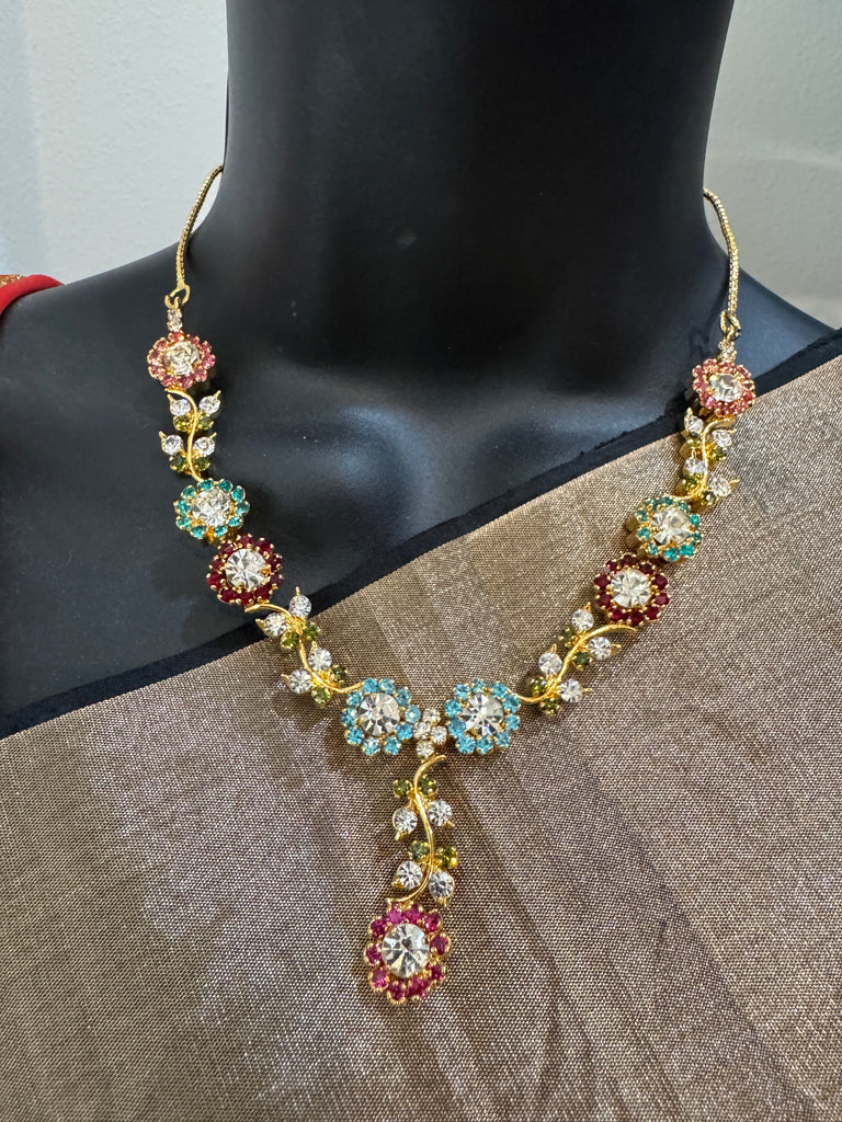 Cute multicolor stone necklace set with a tikka