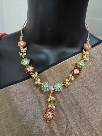 Cute multicolor stone necklace set with a tikka