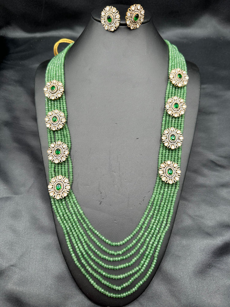 Light green beads with cz stones and moissanite stones side pendants