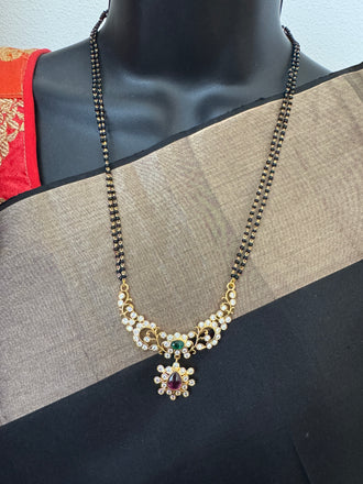 Double line black bead chain with an uncut stones pendant