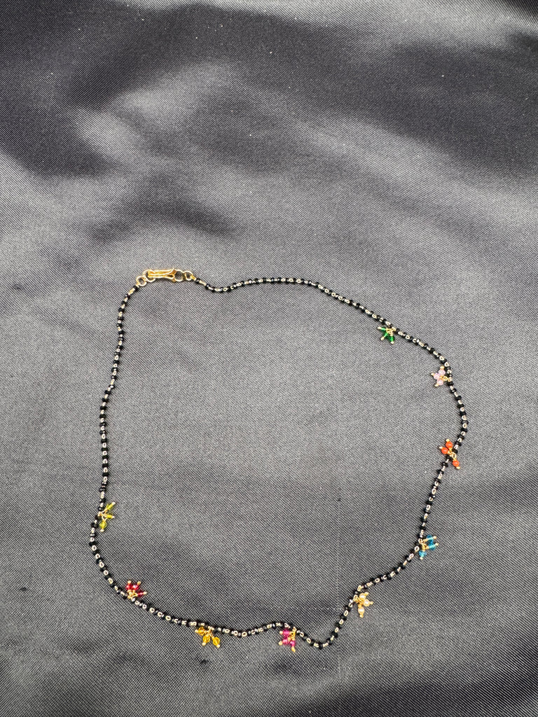 Single line black bead chain with multicolor beads all over the chain
