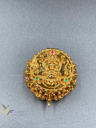 Multicolor stones Lakshmi print round Kumkum and turmeric box