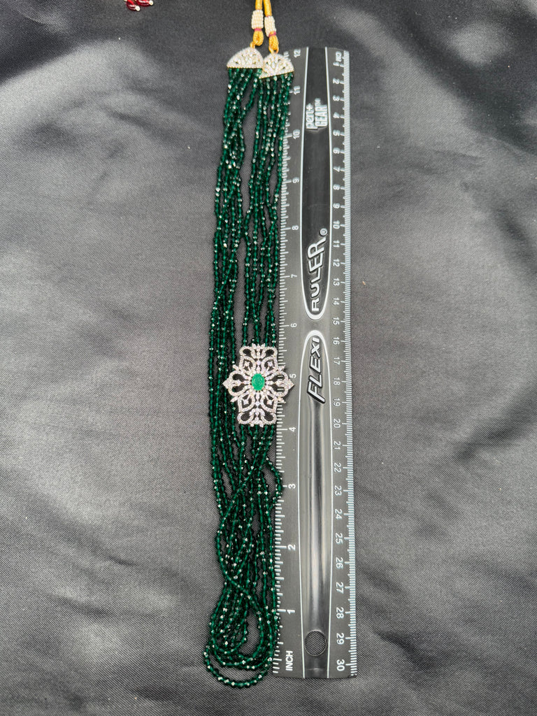 Emerald beads chain with CZ stones pendant with matching earrings