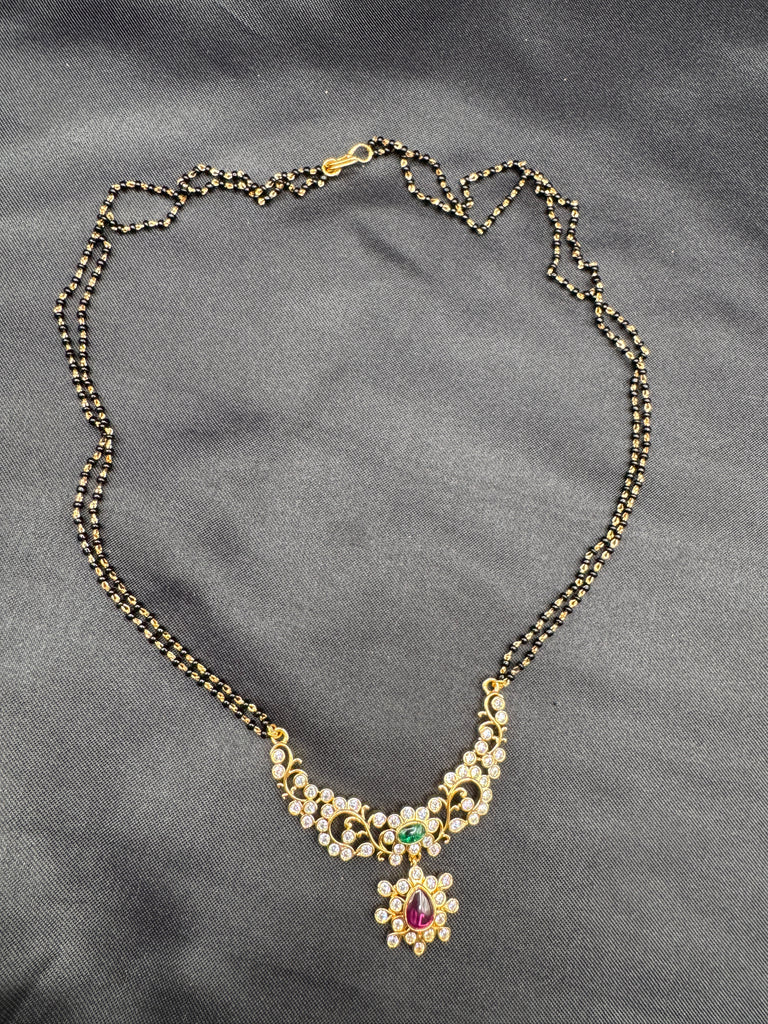 Double line black bead chain with an uncut stones pendant