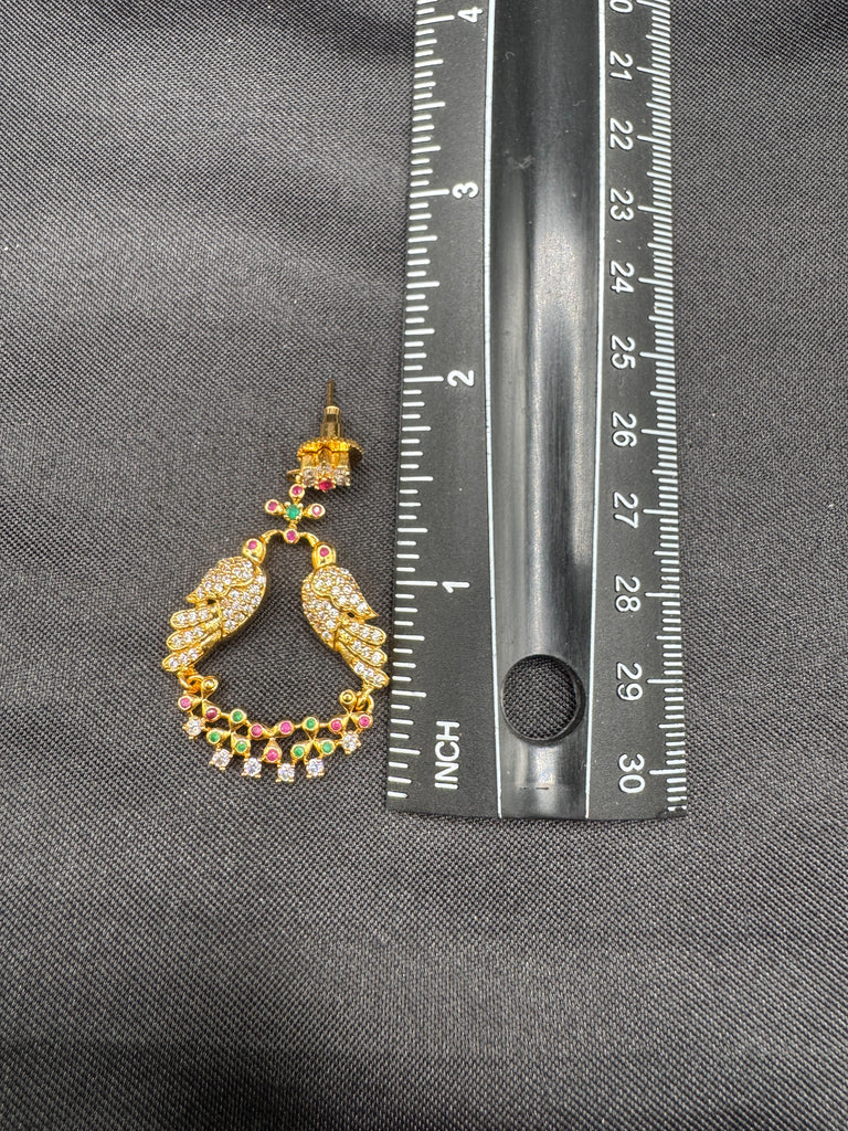 Cz stones and ruby stones birds design chandbali earrings