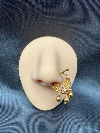 Antique design cz stones with ruby stones nose ring