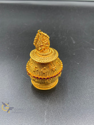 Plain gold with ruby stones kumkum box