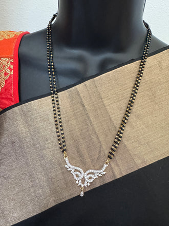 Double line black diamond bead chain with cz stones pendant