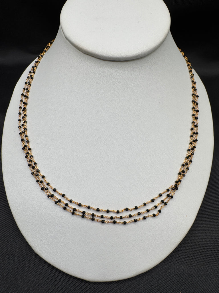 Three-line kattu thiga black diamond bead chain