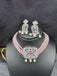 Light baby Pink beads with cz stones pendant and matching earrings choker set