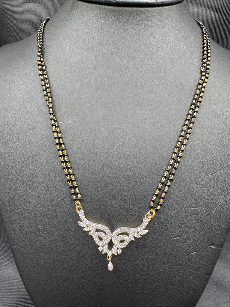 Double line black diamond bead chain with cz stones pendant