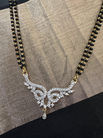 Double line black diamond bead chain with cz stones pendant