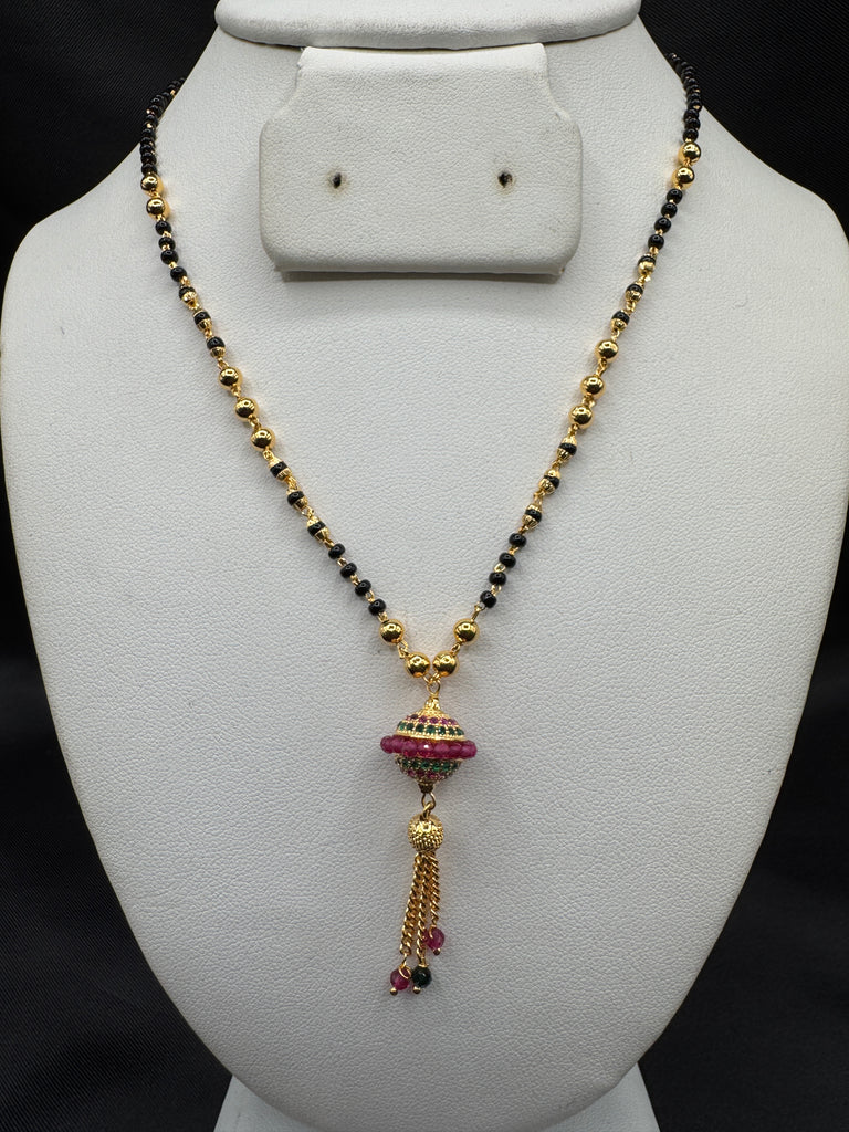 Multicolor Stones ball pendant with a black beads chain