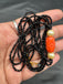 Natural Coral engraved flower with Swarovski pearls black diamond beads chain