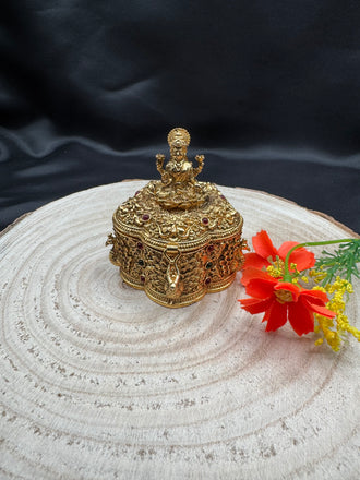 Lakshmi print antique Gold Kumkum & Turmeric box