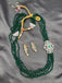 Emerald beads chain with CZ stones pendant with matching earrings